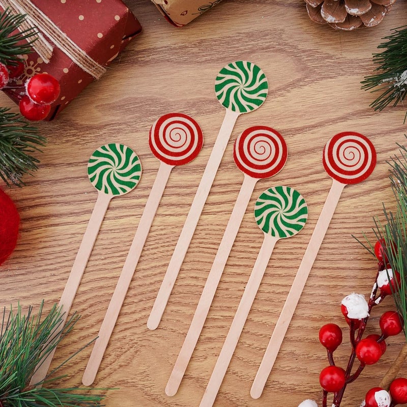 mifengda 120Pcs Christmas Coffee Stir Sticks Wooden Cocktail Stirrers Disposable Drink Stirrers Round Wooden Milk Stirrers 6 Inch Christmas Wooden Stir Sticks for Coffee Beverages Cocktail Chocolate Hot Drinks - Image 4